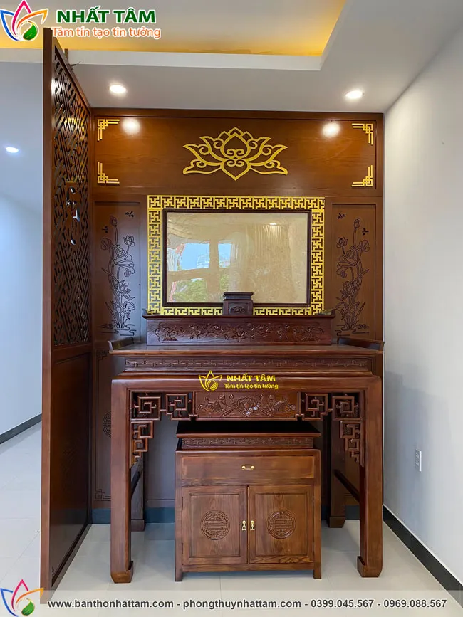 bàn thờ gia tiên gỗ sồi